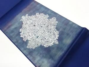 抽象花葉模様織出し開き名古屋帯（額縁仕立て）